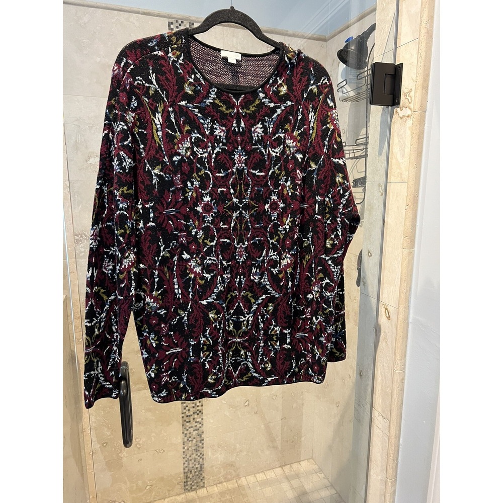J. Jill Women’s Green  Black Red White Jacquard Tunic Holiday Sweater L